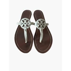 Tory Burch Mini Miller Thongs Sandals White Women's Size 9 Wear on the back heel